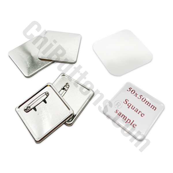 Pin Parts - 50x50mm Square Metal Pin Badge (100 sets)