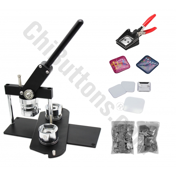 KIT - 37mm Square (1.5X1.5") Pro Badge Machine Button Maker-B400 + Square Mould + 200 Pin Parts + Handling Cutter