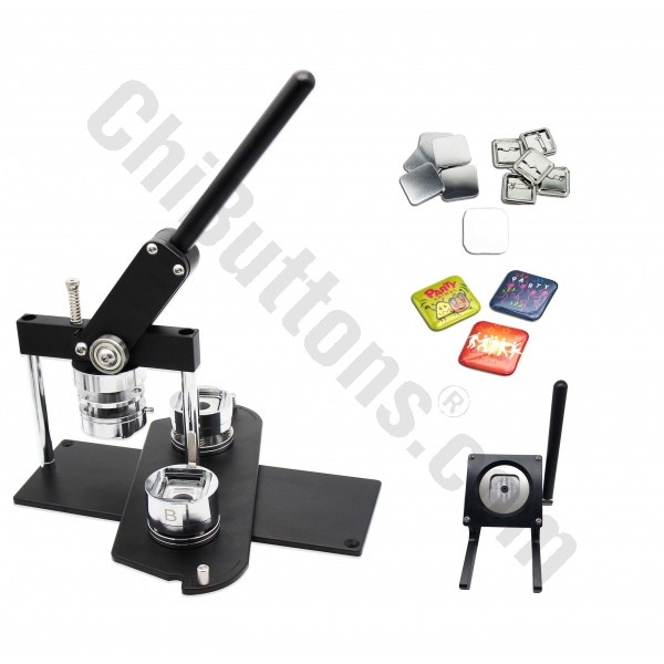 KIT - Square 37x37mm Pro Badge Machine Button Maker-B400 + Square Mould + 100 Pin Parts + New Stand Cutter