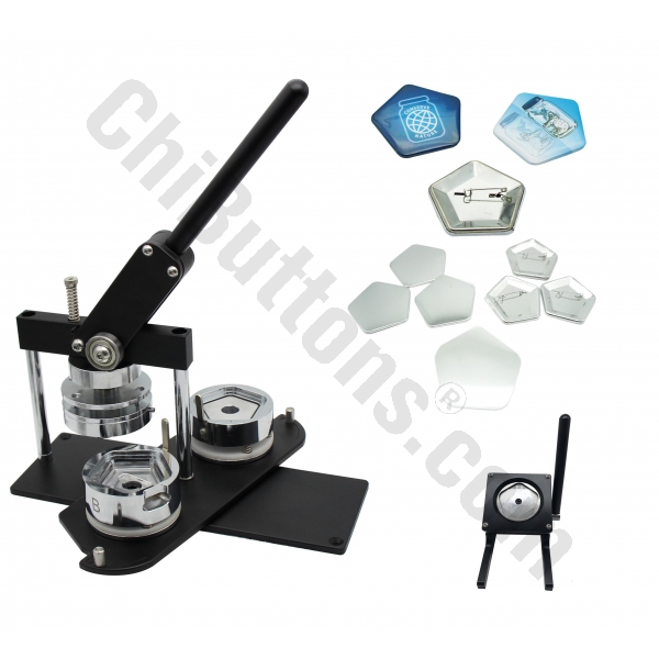 KIT - Pentagon 58x60mm Pro Badge Machine Button Maker-B400 + Pentagon Mould + 100 Pin Parts + New Stand Cutter