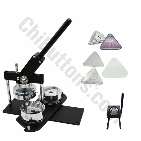 KIT - Triangle 63x70mm Pro Badge Machine Button Maker-B400 + Triangle Mould + 100 Pin Parts + New Stand Cutter