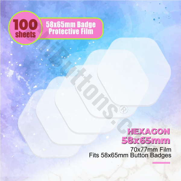 Mylar Sheets for 58x65mm Hexagon button badges (100 pcs)